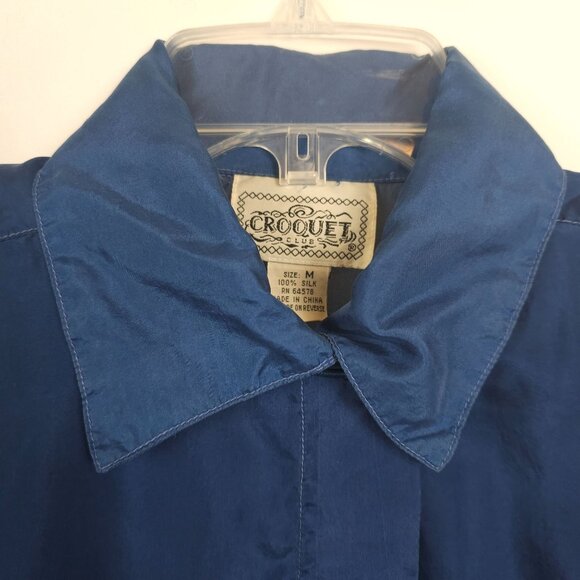 VTG Mens Business Casual Work Office Lounge 100% Silk Blue Dress Shirt Croquet M - Picture 3 of 9